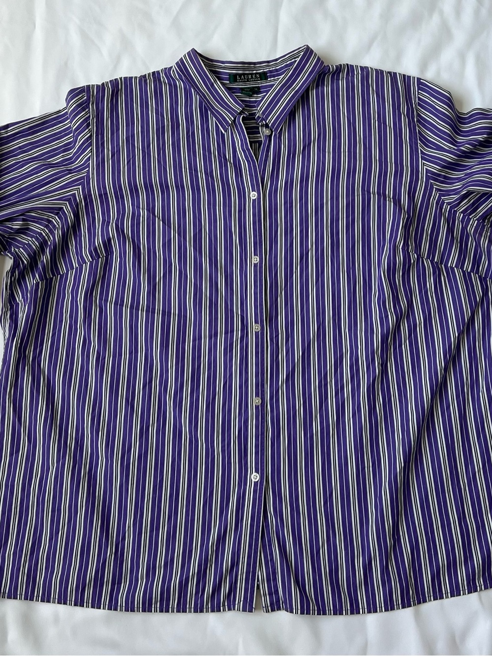 Lauren Ralph Lauren Purple & White Striped Button-Down Shirt - Picture 2 of 9